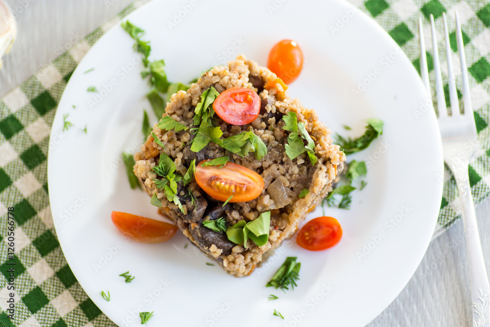cooked bulgur with mushrooms and vegetables cooked bulgur with mushrooms and vegetables