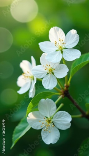 Delicate white blooms on Philadelphus branches, garden, plant