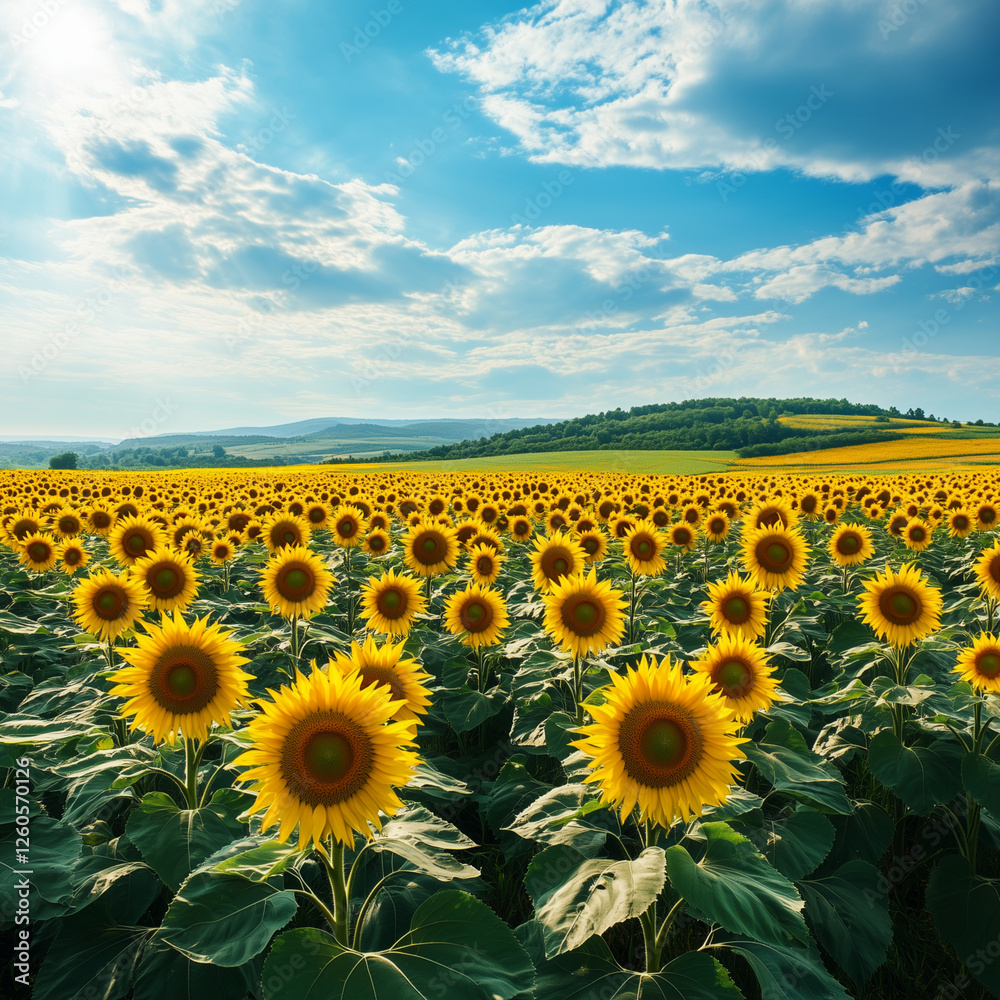 Fototapeta premium A field of sunflowers, the symbol of wealth.