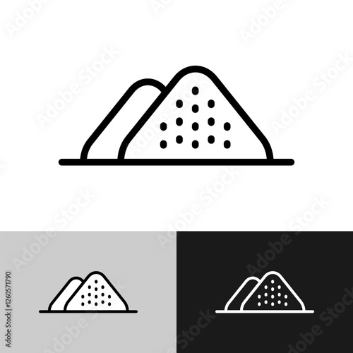 Pile of salt or other grainy powder type product line icon. Sand simple symbol. Two piles of crystalline granular substance. Editable stroke.