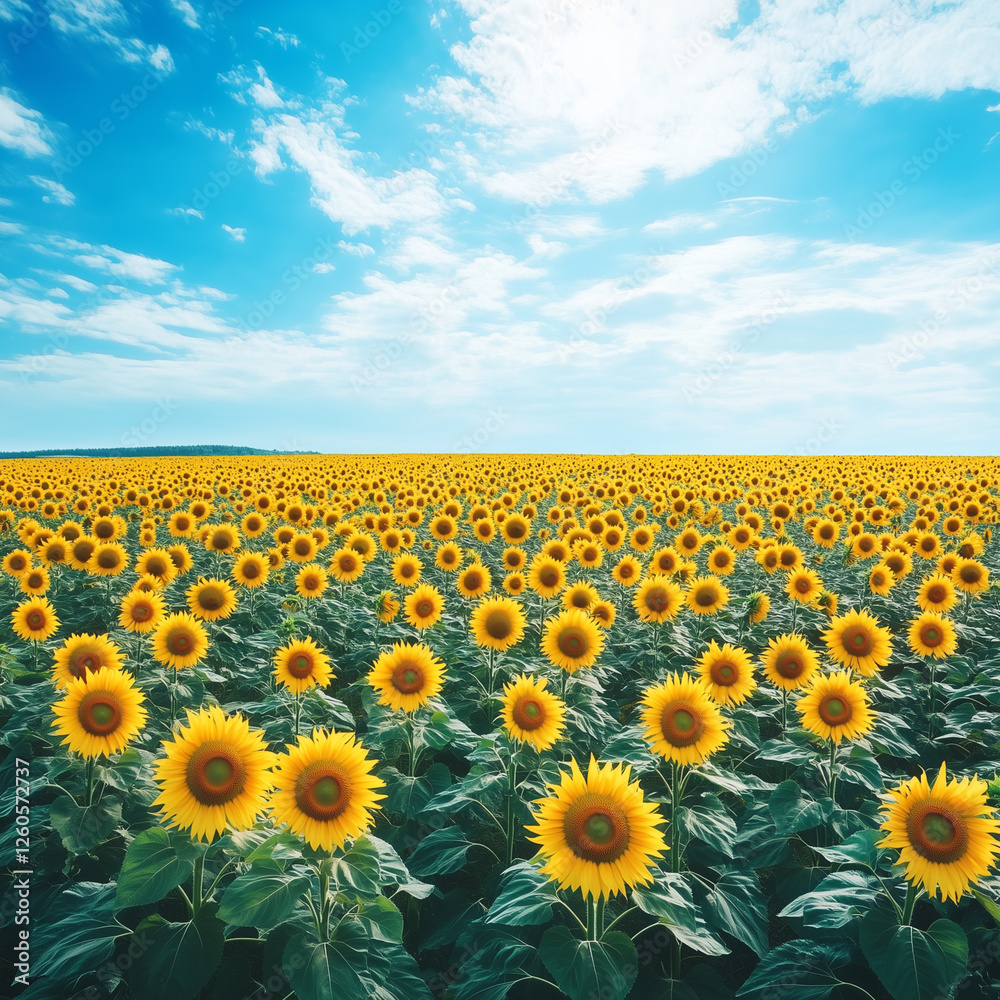 Fototapeta premium A field of sunflowers, the symbol of wealth.