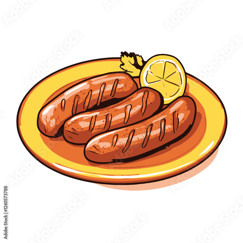 A simple illustration of two grilled sausages 