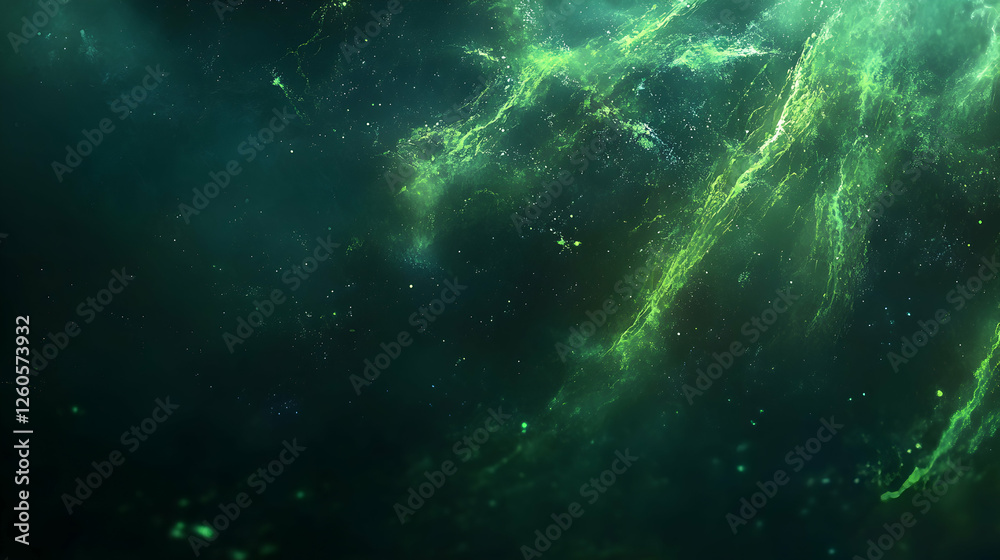 Fototapeta premium Abstract green nebula texture background, perfect for design projects needing a cosmic or fantasy feel. Ideal for websites, presentations, or artistic visuals.