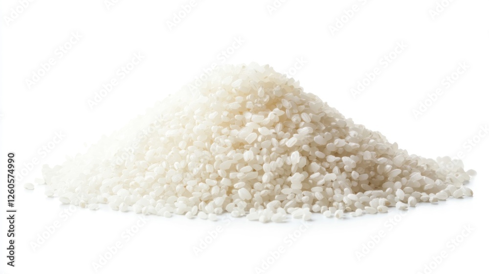 Pile of white rice grains isolated on white background. Possible use Food illustration, cooking tutorial Pile of white rice grains isolated on white background. Possible use Food illustration, cooking tutorial