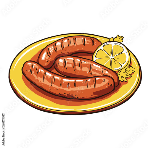 A simple illustration of two grilled sausages 