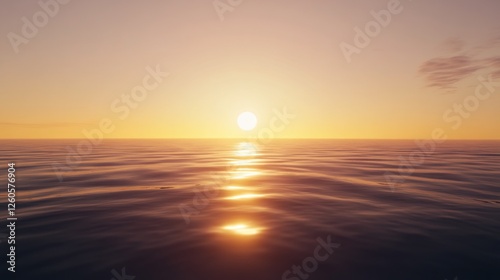 Serene Sunset Over the Ocean: A Tranquil Landscape with Golden Light