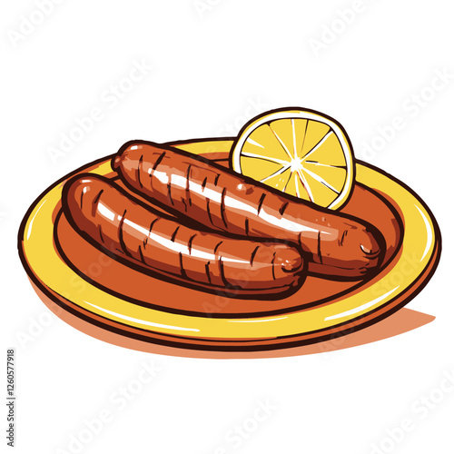 A simple illustration of two grilled sausages 