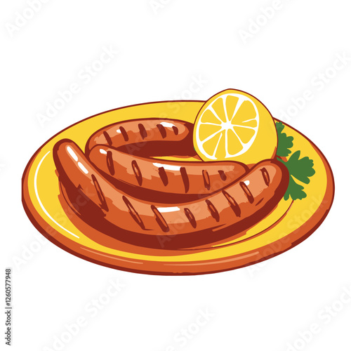 A simple illustration of two grilled sausages 