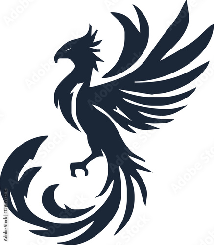 Phoenix. Vector illustration of fire bird in tattoo style. Logo for a sports team or fashionable clothes. Mythical symbol of freedom, rebirth and rising. Phoenix emblem