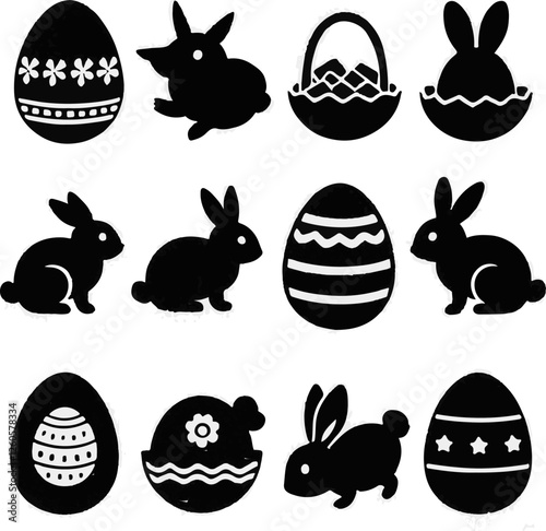 illustration bunny egg set easter day silhouette