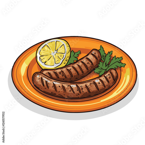 A simple illustration of two grilled sausages 