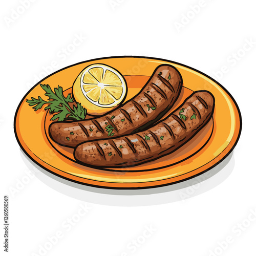 A simple illustration of two grilled sausages 