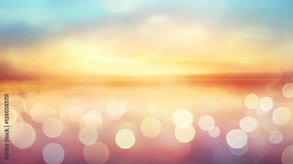 Blurred sandy beach with bokeh lighting and a sunrise glow Blurred sandy beach with bokeh lighting and a sunrise glow