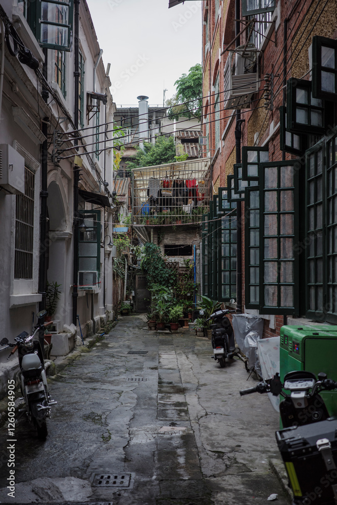 A quiet alley in Guangzhou city, Guangdong China A quiet alley in Guangzhou city, Guangdong China