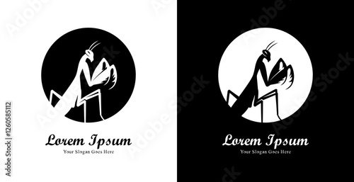 praying mantis logo design combined with a circle