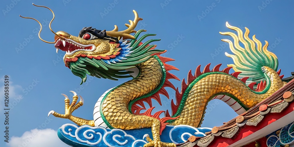 custom made wallpaper toronto digitalChinese dragon statue on temple roof with golden sculpture and traditional architecture symbolizing power and culture