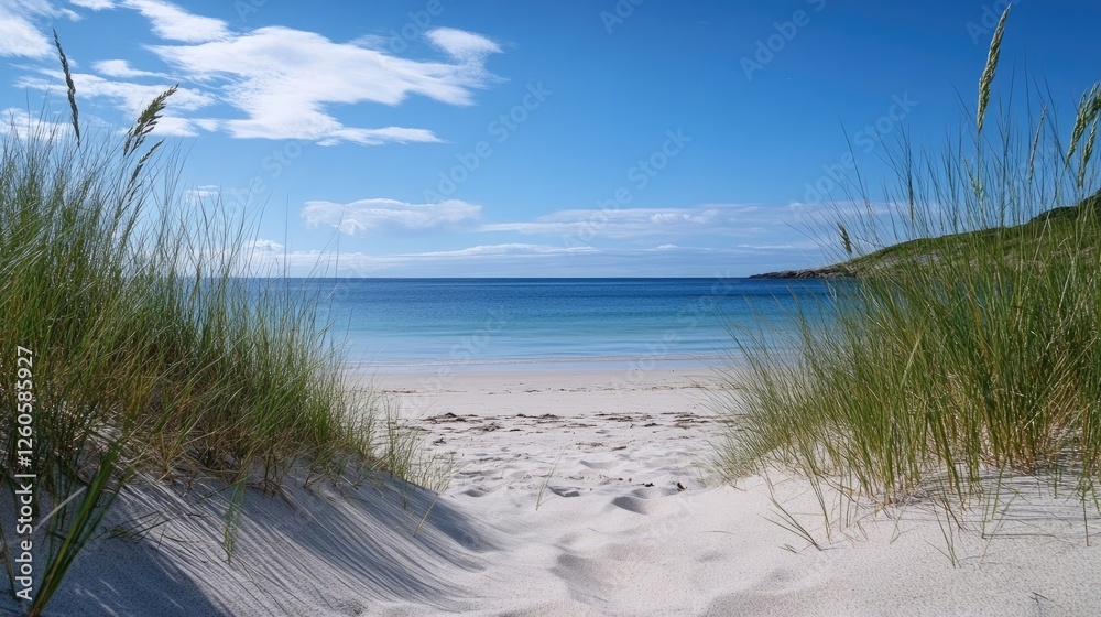 Clear sandy beach and bright blue sky forming a relaxing summer scene Clear sandy beach and bright blue sky forming a relaxing summer scene