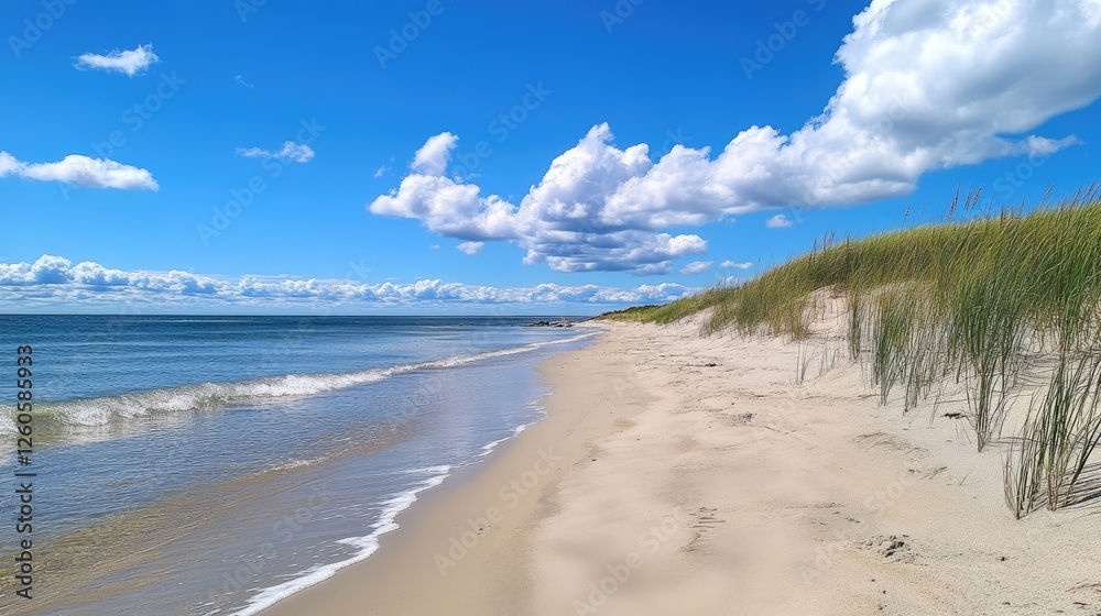 Clear sandy beach and bright blue sky forming a relaxing summer scene Clear sandy beach and bright blue sky forming a relaxing summer scene