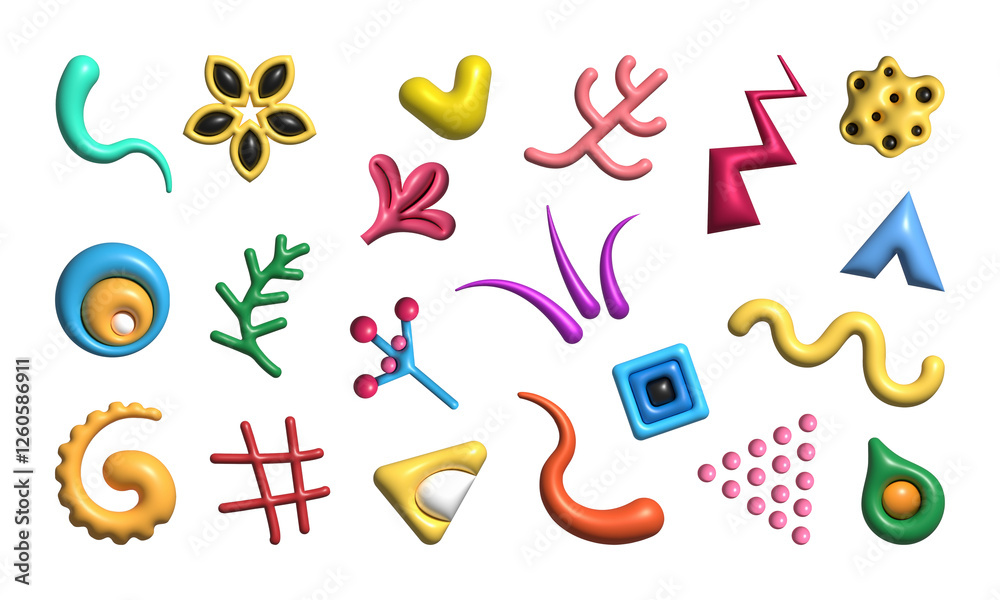 Obraz premium Set of abstract playful geometric 3d shapes, isolated PNGs