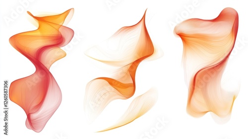 Abstract flowing shapes in shades of orange and red with line detail