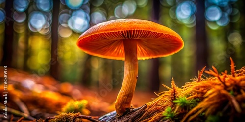 Common Rustgill Mushroom (Gymnopilus penetrans) in Forest Setting - Architectural Photography Style photo