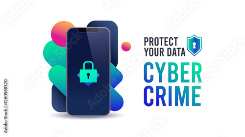 Cybercrime concept design, Phishing. featuring smartphone elements and padlock. protect your data from phishing