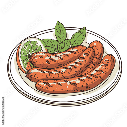 A simple illustration of two grilled sausages 