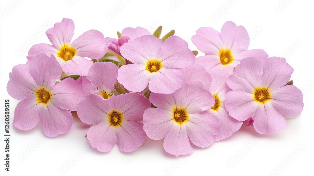 Seasonal festival celebrate special tradition. A cluster of delicate pink flowers with yellow centers, showcasing their beauty and vibrancy against a clean, white background. Seasonal festival celebrate special tradition. A cluster of delicate pink flowers with yellow centers, showcasing their beauty and vibrancy against a clean, white background.