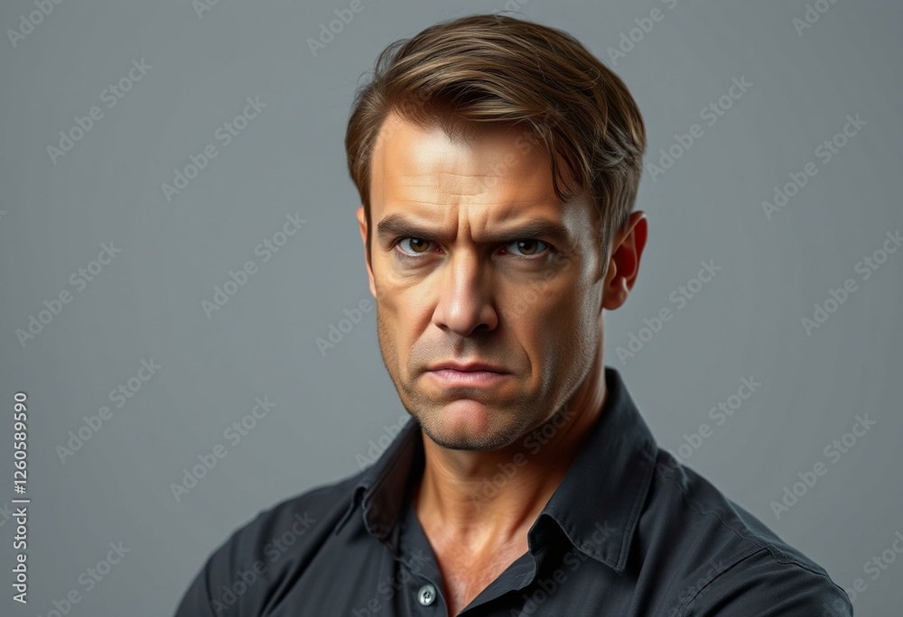 Fototapeta premium Angry male portrait with neutral background