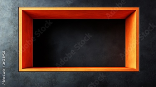 Dark wall niche displays vibrant orange frame. AI Generated