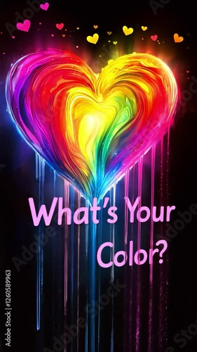  an abstract  rainbow heart with colorful ink dripping, displaying the text 