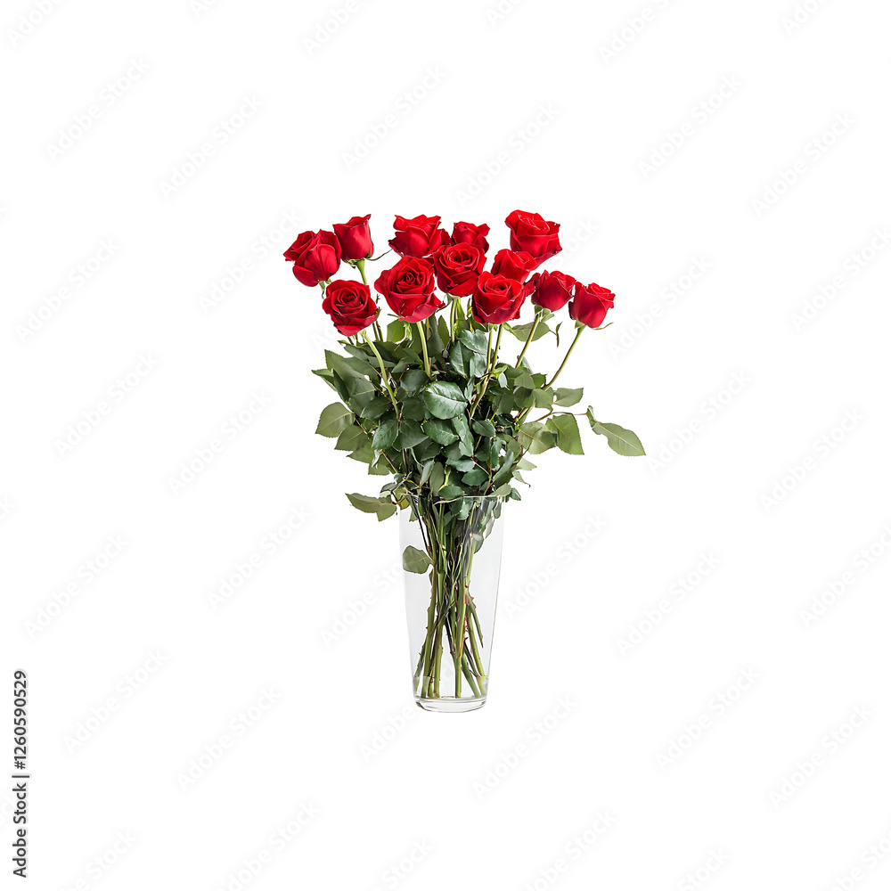 Obraz premium Beautiful bouquet of vibrant red roses in a clear glass vase