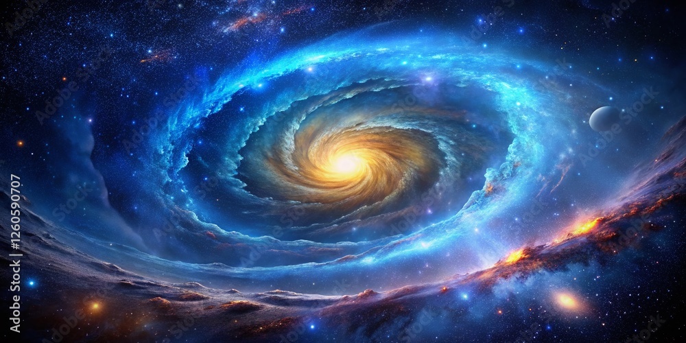 Cosmic Blue Galaxy Swirls: Ethereal Nebula and Sparkling Stars in Deep Space Cosmic Blue Galaxy Swirls: Ethereal Nebula and Sparkling Stars in Deep Space