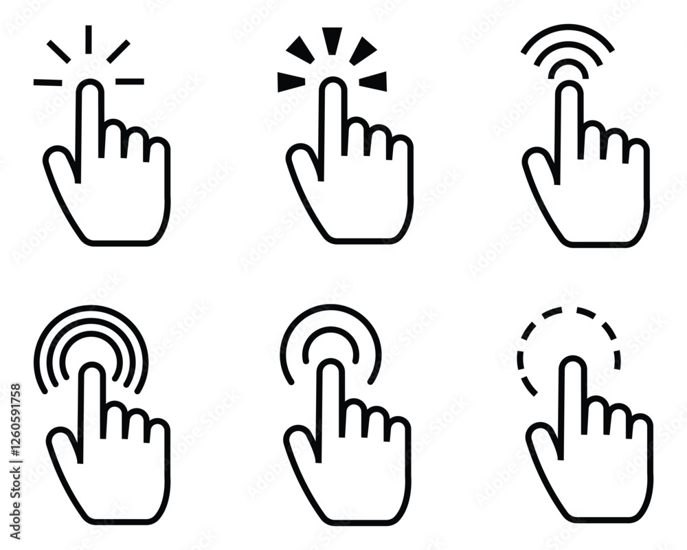 Fototapeta premium Hand Click icon vector set. Computer mouse click cursor icon set. Hand click icon, Load symbol. Cursors icons click set. Vector illustration. 