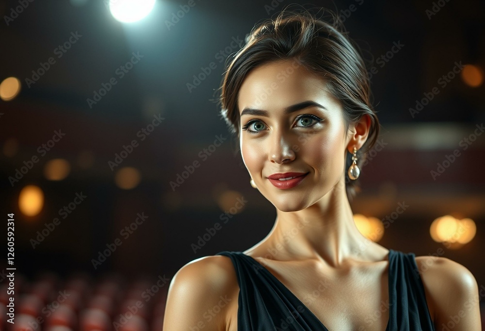 Fototapeta premium Female actor in a theatre setting with soft natural light