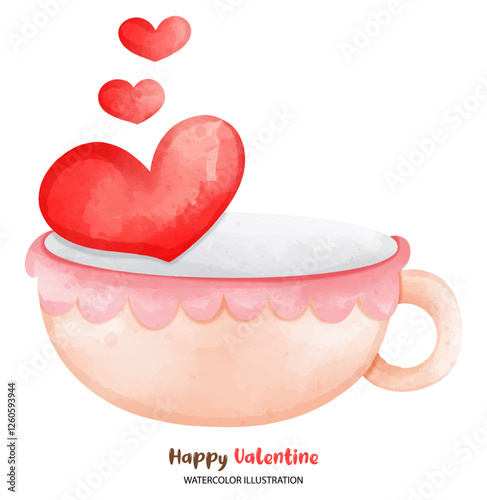 love valentine, Heart shaped design in cup, perfect for Valentine Day celebrations, conveying love and warmth. Ideal for greeting cards and romantic themes