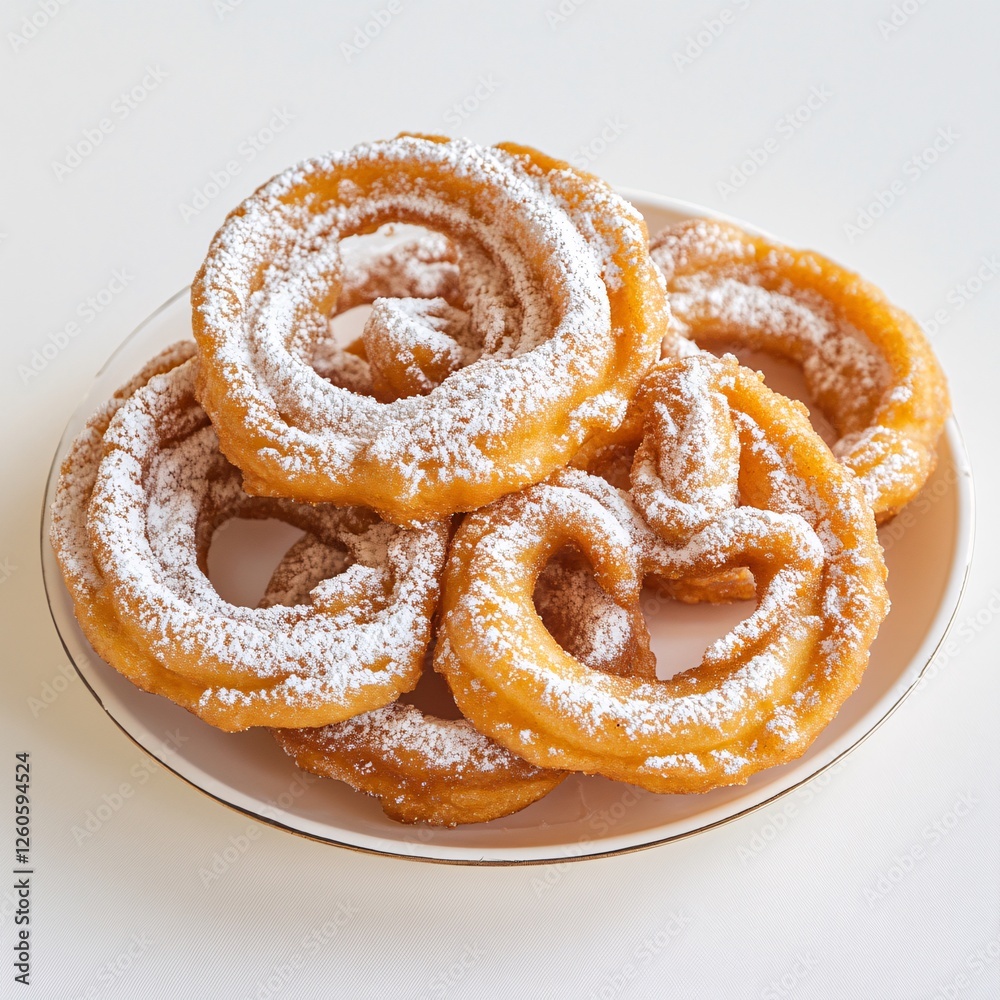 Fototapeta premium Delicious Golden Fried Churros with Powdered Sugar Sweet Treat Dessert