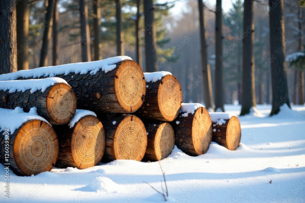 Winter's Embrace A Pile of Snow-Covered Logs Resting in a Sunlit Forest Winter's Embrace A Pile of Snow-Covered Logs Resting in a Sunlit Forest