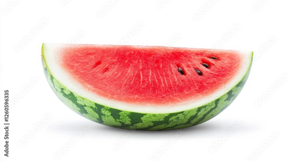 A slice of watermelon is shown on a white background A slice of watermelon is shown on a white background