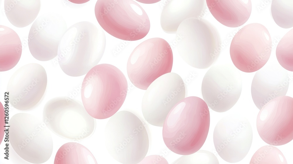 Pastel Easter Eggs Seamless Pattern Background in White and Pink Colors