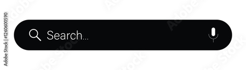 Search bar icon, with magnifying glass and voice search button. A magnifying glass search button.  Microphone icon for voice search in the search bar.