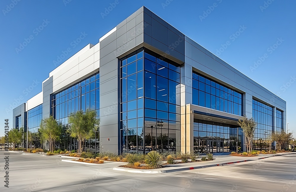 Modern architecture showcasing a commercial building with reflective glass facade Modern architecture showcasing a commercial building with reflective glass facade