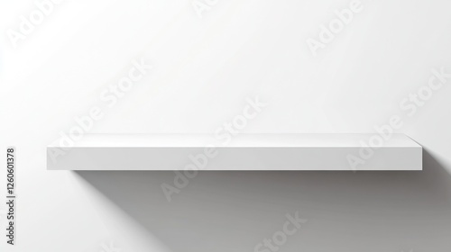 Minimalist white shelf on a clean white wall  ideal for product display