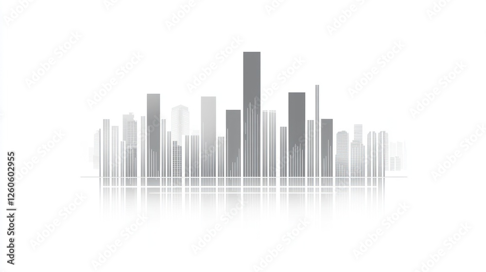 Abstract Cityscape Silhouette with Reflection on White Background Abstract Cityscape Silhouette with Reflection on White Background