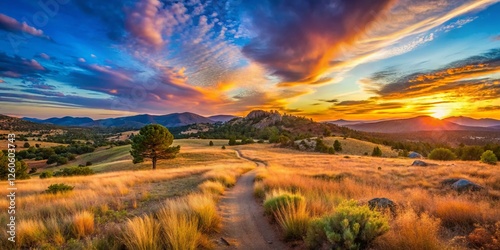 Cuyamaca Rancho State Park: Panoramic Minshall Trail Sunset, Southwest Meadow Landscape photo