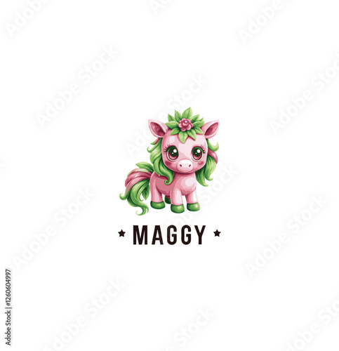 Adorable pink unicorn mascot 