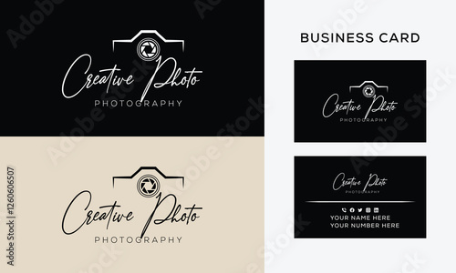 camera logo, modern photography signature logo icon vector