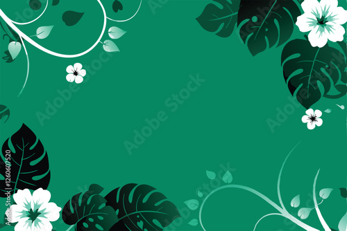 Create a sophisticated vector background featuring vibrant hibiscus flowers, elegant foliage, and a luxurious color palette.  Aim for a high-resolution, detailed design suitable for print or web.