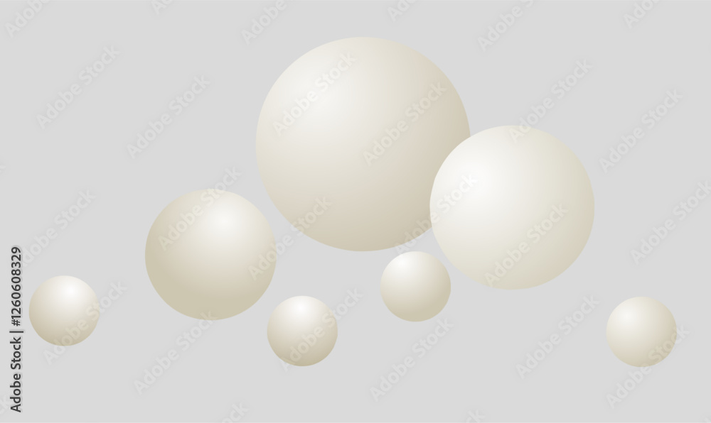 Realistic pearl-like glossy spheres in various sizes. Perfect for luxury, jewelry, cosmetic, or abstract design elements. High-quality vector illustration Realistic pearl-like glossy spheres in various sizes. Perfect for luxury, jewelry, cosmetic, or abstract design elements. High-quality vector illustration