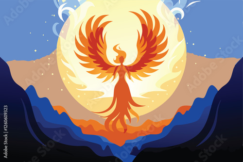 A stylized phoenix, vibrant and fiery, ascends, its form subtly incorporating a woman's silhouette.  Emphasis on dynamic movement and ethereal beauty.